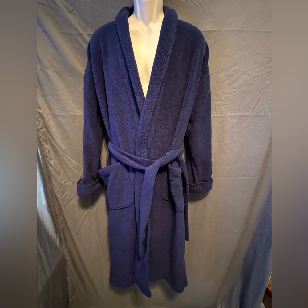 Men’s Heavy Warm Fleece Robe Tie Waist One Size Greatland Brand Navy Blue